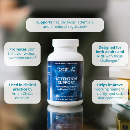 BRAINMD Dr Amen Attention Support - 90 Capsules - Supports Mental Focus & Impulse Control - Gluten-Free