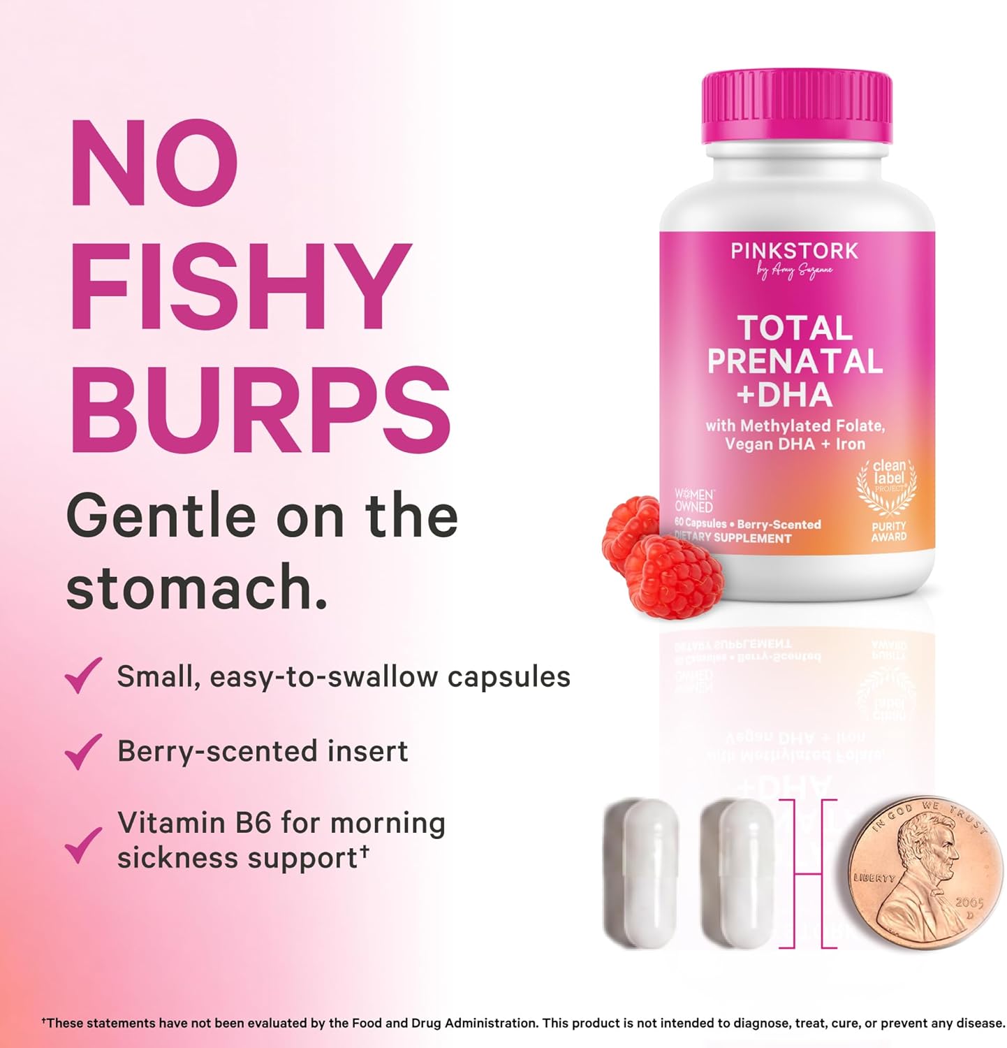 Pink Stork Total Prenatal Vitamins with Vegan DHA, Methylfolate, Iron, Choline - 60 Capsules - görsel 3
