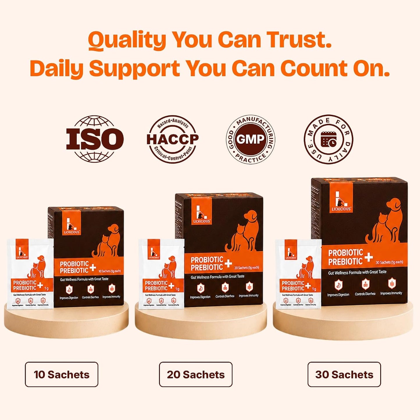 LICKICIOUS Probiotics for Dogs & Cats – Synbiotic Powder with 9.2 Billion CFU, 12 Strains, Prebiotics & Enzymes, 20 Sachets - görsel 7