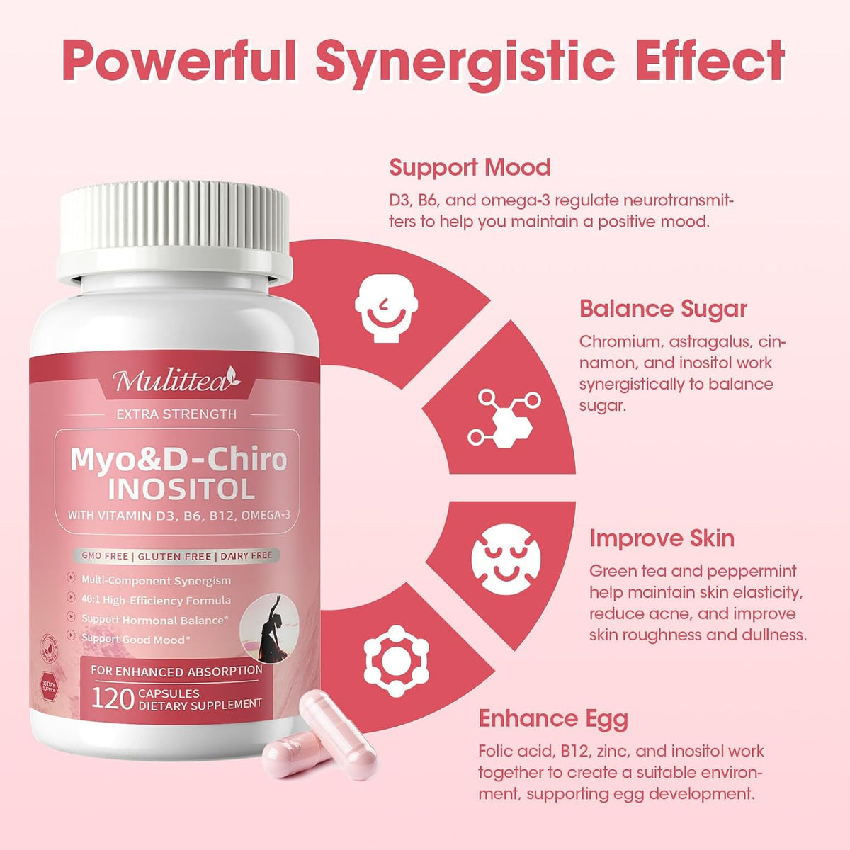 Mulittea Myo-Inositol & D-Chiro Inositol Supplement - 14-in-1 Liposomal with Folic Acid, Omega-3 & Multivitamin for Women, – Image 4