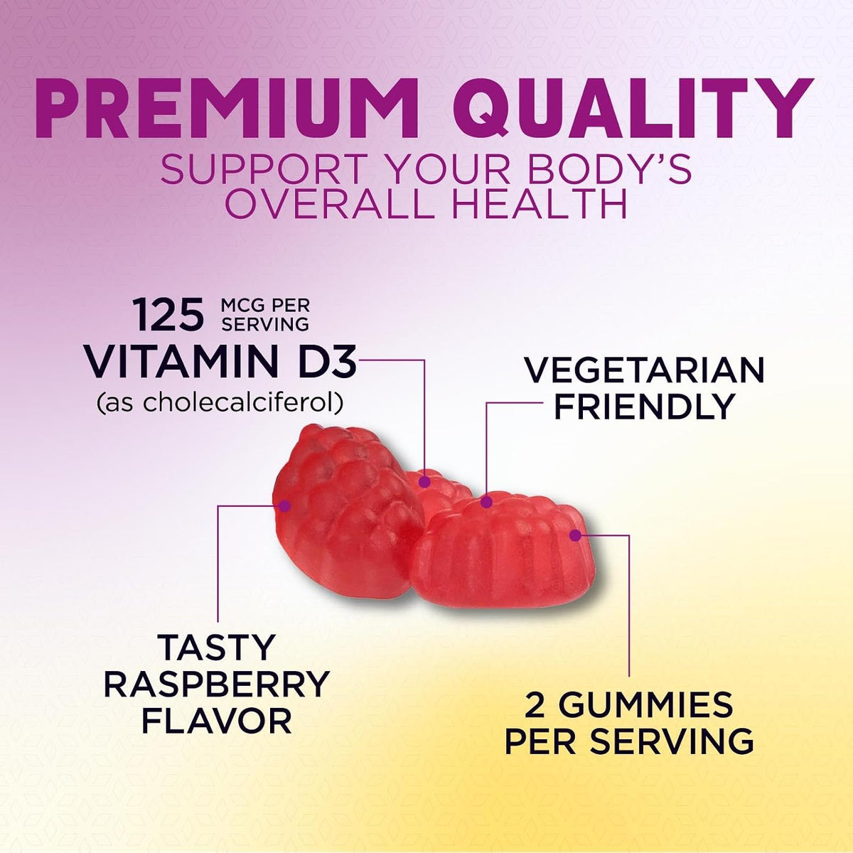 Nature's Nutrition Vitamin D3 Gummies - 5000 IU, 120 Count - Bone and Immune Support - görsel 3