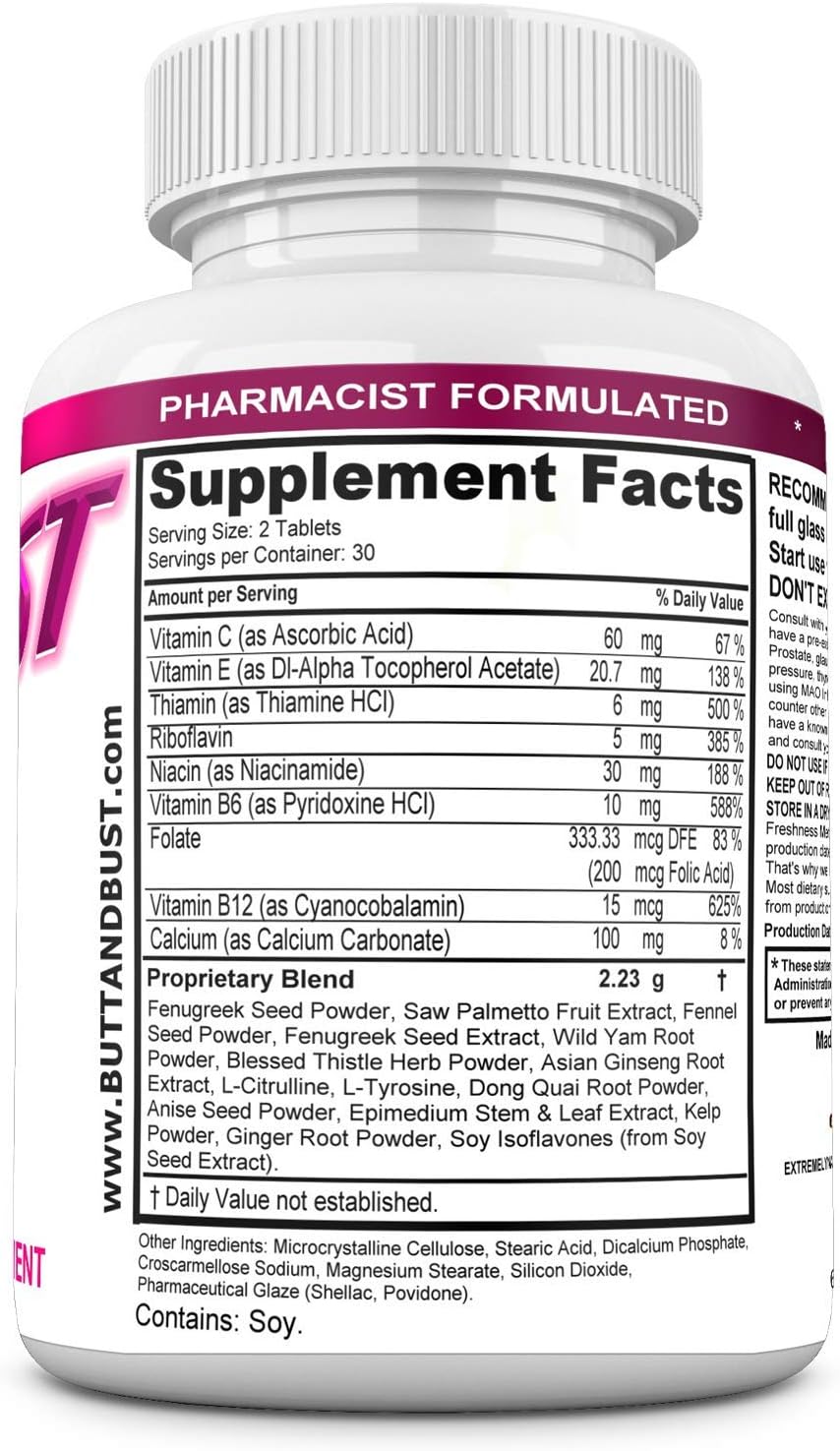 BUTT AND BUST Natural Breast & Butt Enhancement Pills - 60 Tablets (Double Potency, 2640 mg) - görsel 2