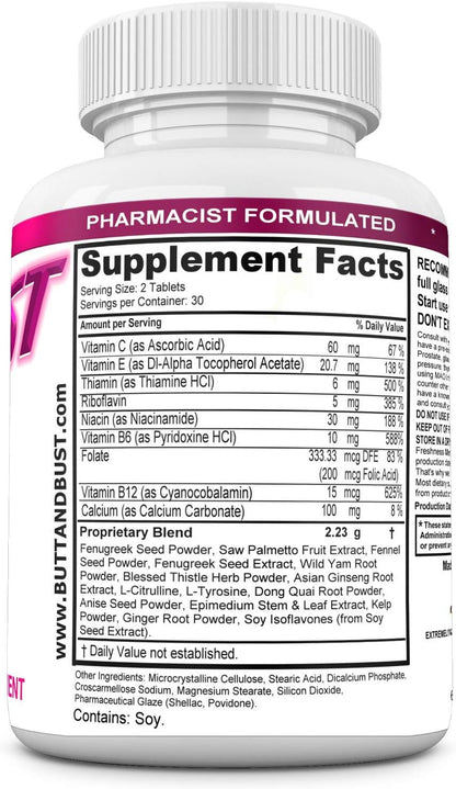 BUTT AND BUST Natural Breast & Butt Enhancement Pills - 60 Tablets (Double Potency, 2640 mg)