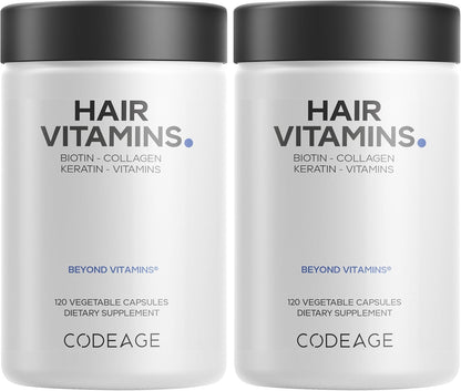 Codeage Hair Vitamins - 10,000 mcg Biotin with Keratin, Collagen and More - 120 Capsules