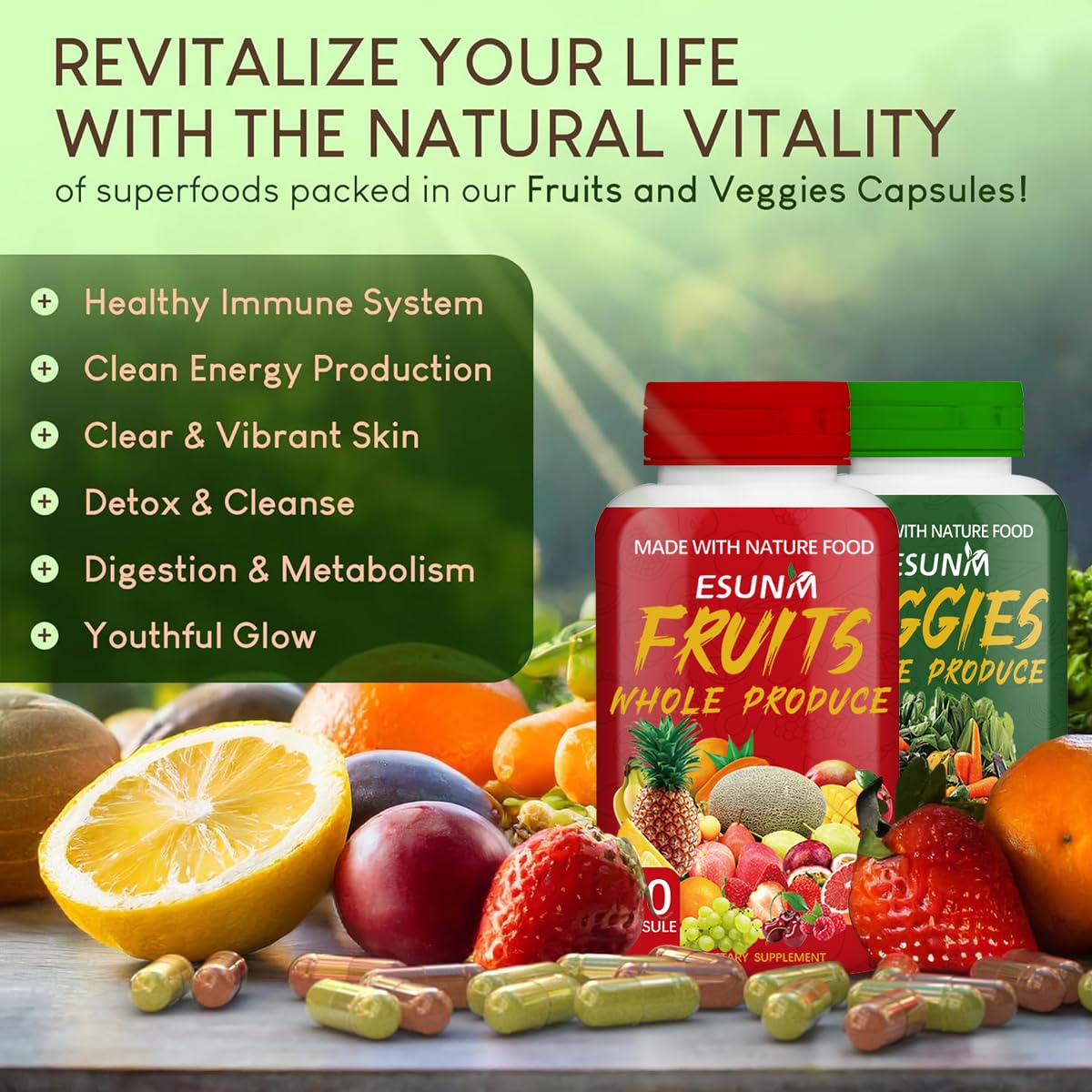 ESUNM Fruits and Vegetables Supplement – 90 Fruit and 90 Vegetable Capsules - görsel 4