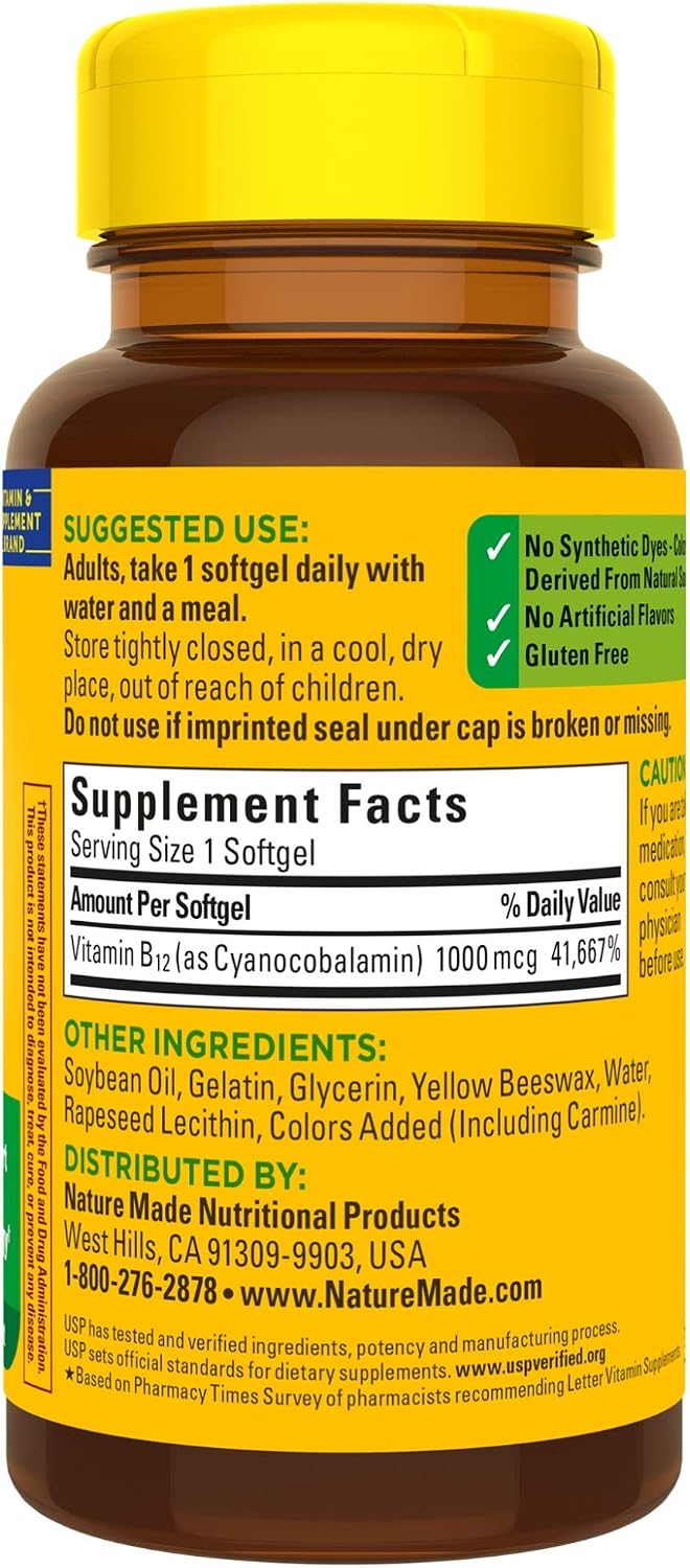 Nature Made Vitamin B12 1000 mcg Softgels, 90 Count for Metabolic Health - görsel 7