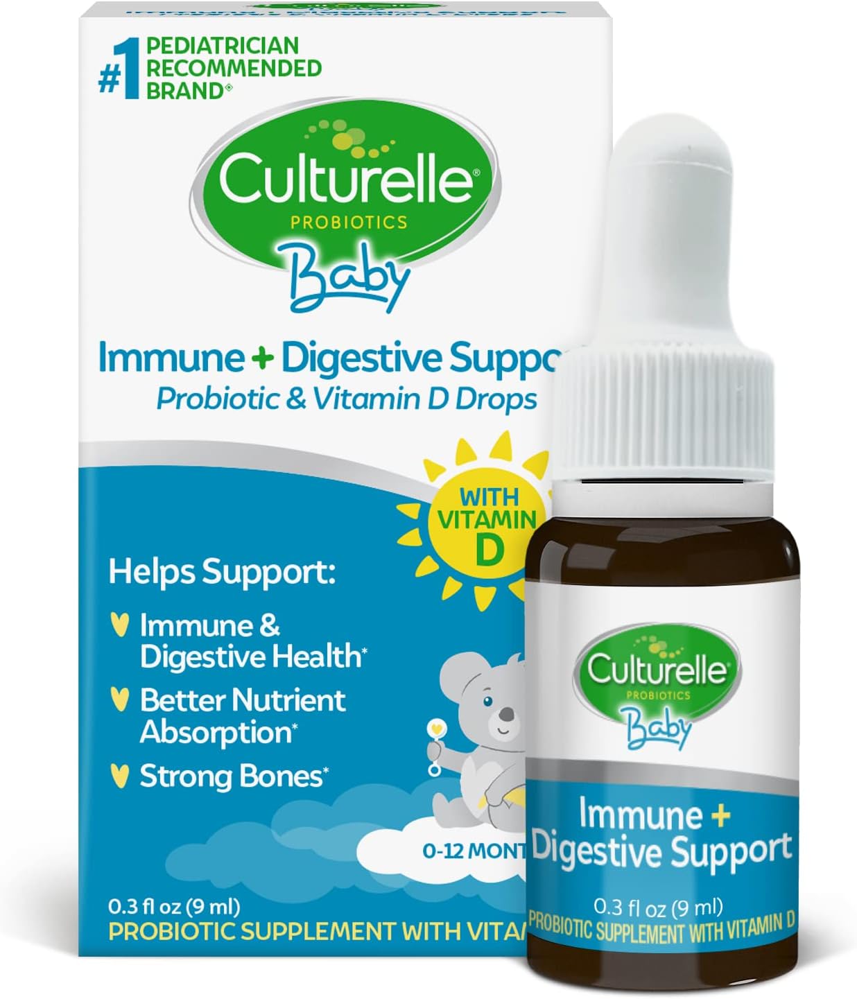 Culturelle Baby Probiotic Drops + Vitamin D - Immune & Digestive Health Support, 30 Day Supply, 9ml - görsel 1