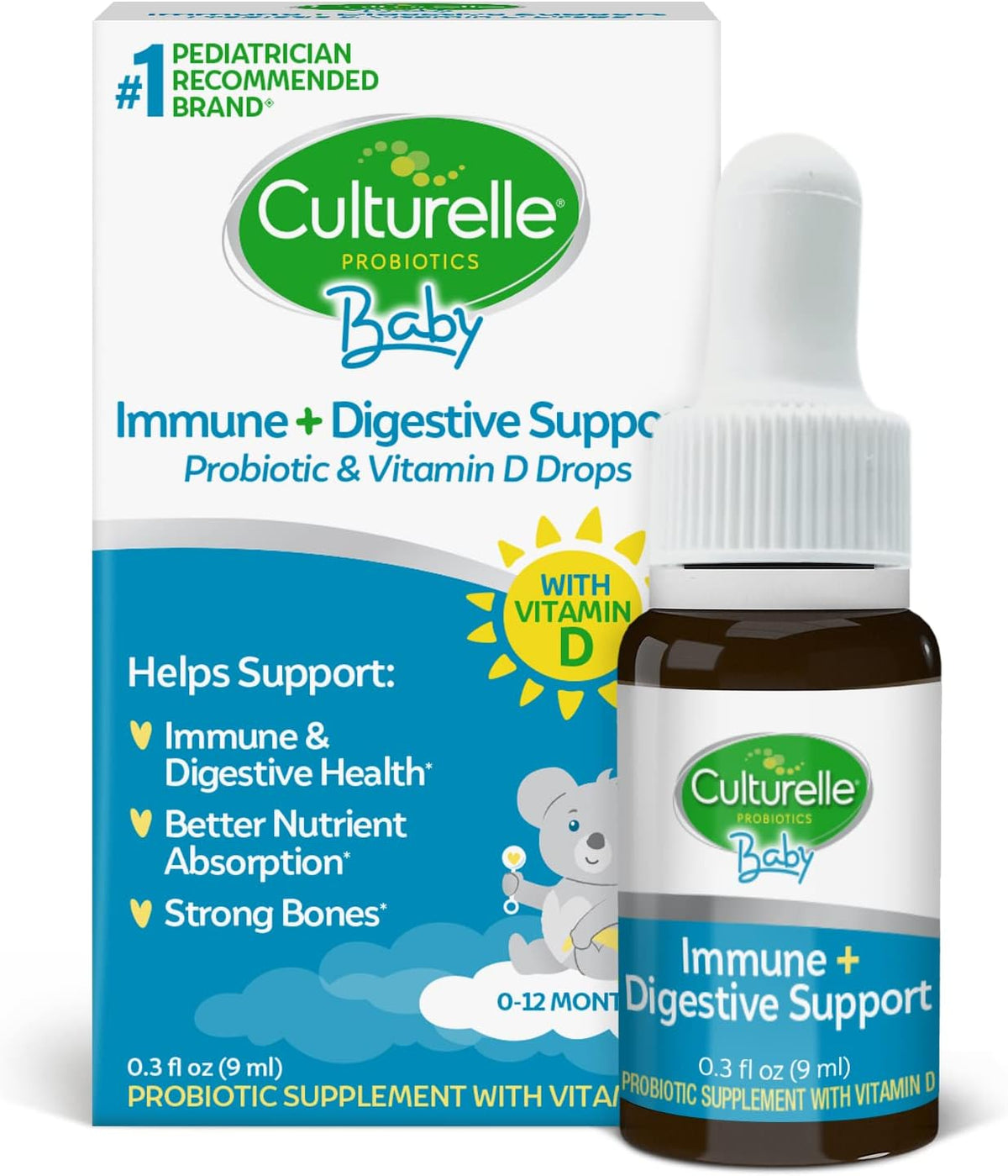 Culturelle Baby Probiotic Drops + Vitamin D - Immune & Digestive Health Support, 30 Day Supply, 9ml - görsel 1