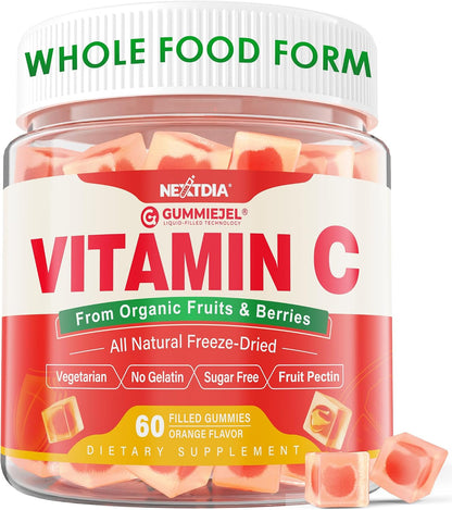 Nextdia Organic Vitamin C Gummies 120mg - Sugar Free Whole Food Immune Support - 60 Sweets