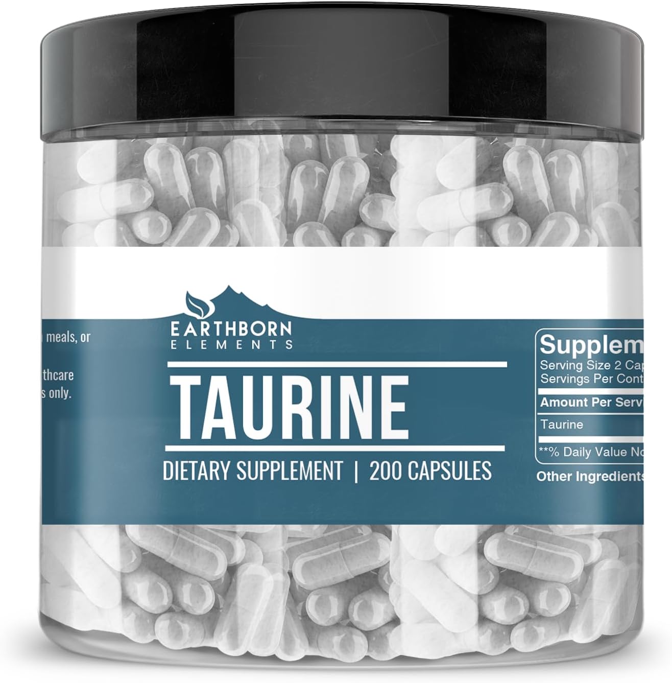 Earthborn Elements Taurine, 200 Capsules, Pure & Undiluted, No Additives - görsel 1