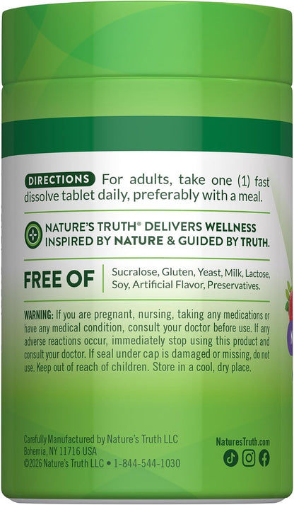 Nature's Truth Vitamin B12 5000μg Fast Dissolve Tablets, Natural Berry, 60 Tablets