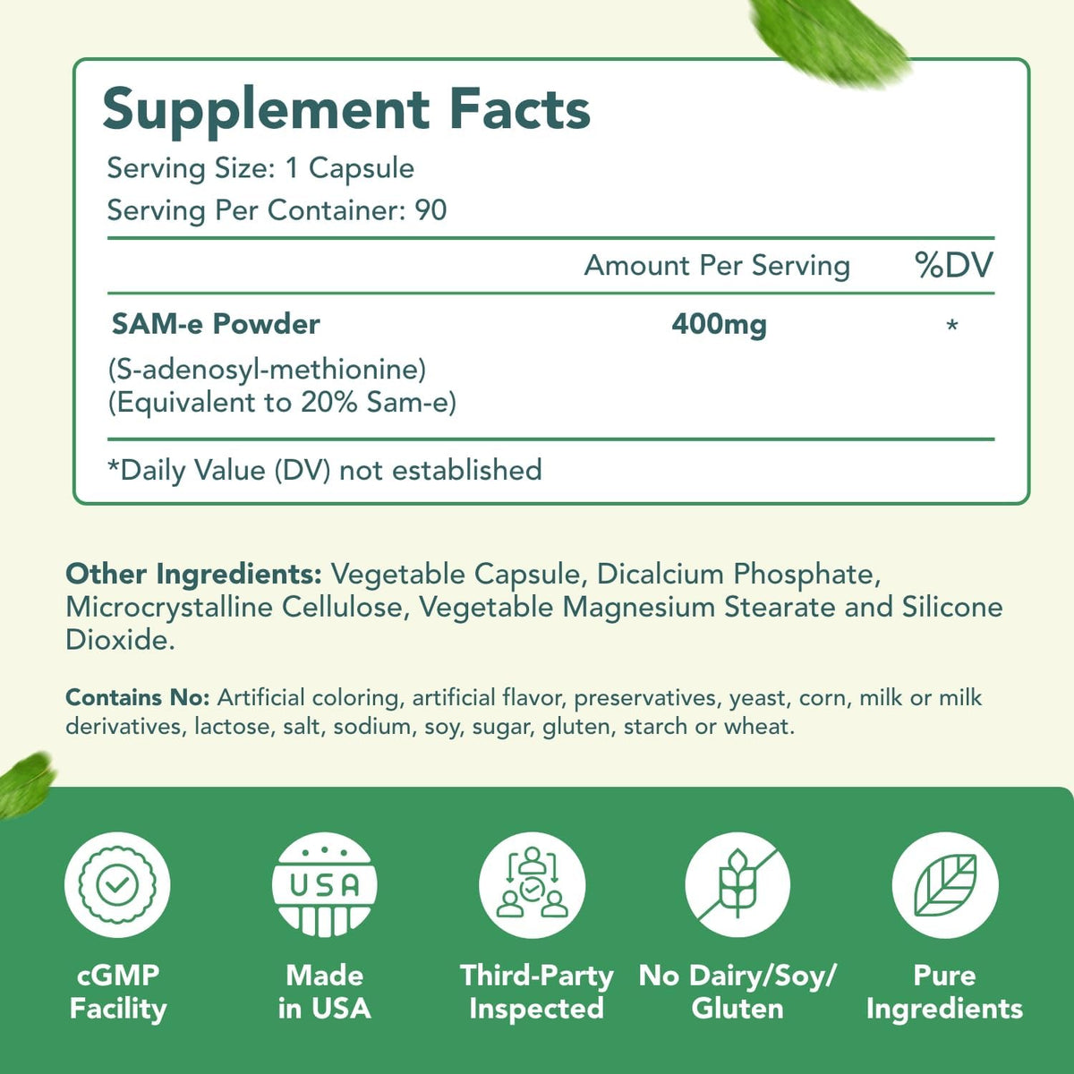 HealthyWayRx SAM-e 400mg Capsules - S-Adenosylmethionine Supplement for Brain, Liver and Mood Support (90 Count) - görsel 8