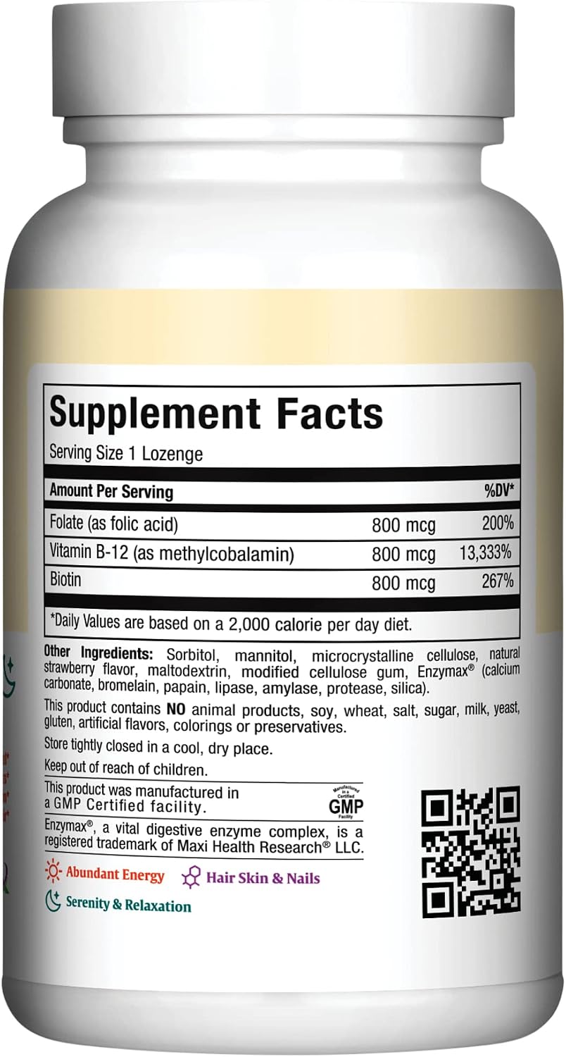 Vitamin B12 Lozenges with Folic Acid and Biotin - Sublingual Strawberry Flavour - 360 Lozenges - görsel 2