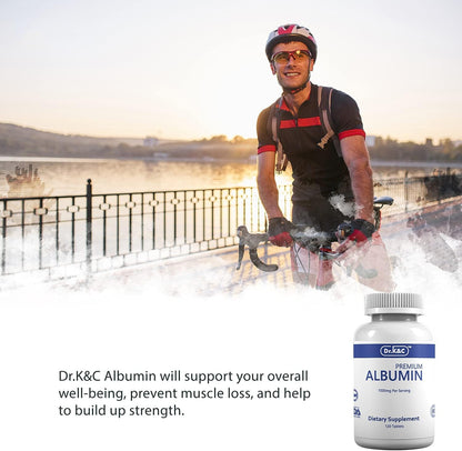 Dr.K&C Premium Albumin Protein Supplement 1000mg, 1 Bottle (120 Tablets), Daily Energy & Wellbeing Support