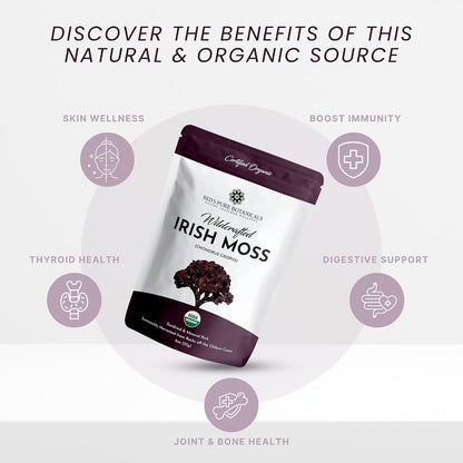 USDA Organic Irish Sea Moss (Purple) - Wildcrafted Chondrus Crispus - Sustainably Harvested from Chile - Makes Approximately 2.8 Litres of Gel - Red's Pure Botanicals