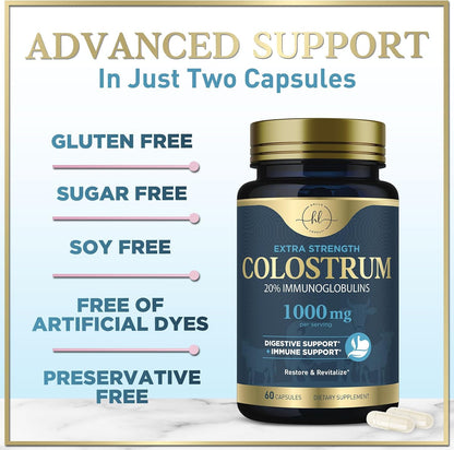 Hello Lovely! Bovine Colostrum Supplement - 1000mg, 20% Immunoglobulins - 60 Capsules