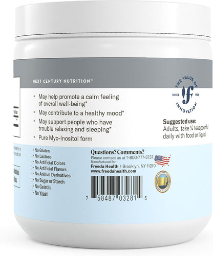 FREEDA Pure Myo-Inositol Powder – Unflavoured Single-Ingredient Inositol – 900 mg per Serving – 4 oz (113 g)