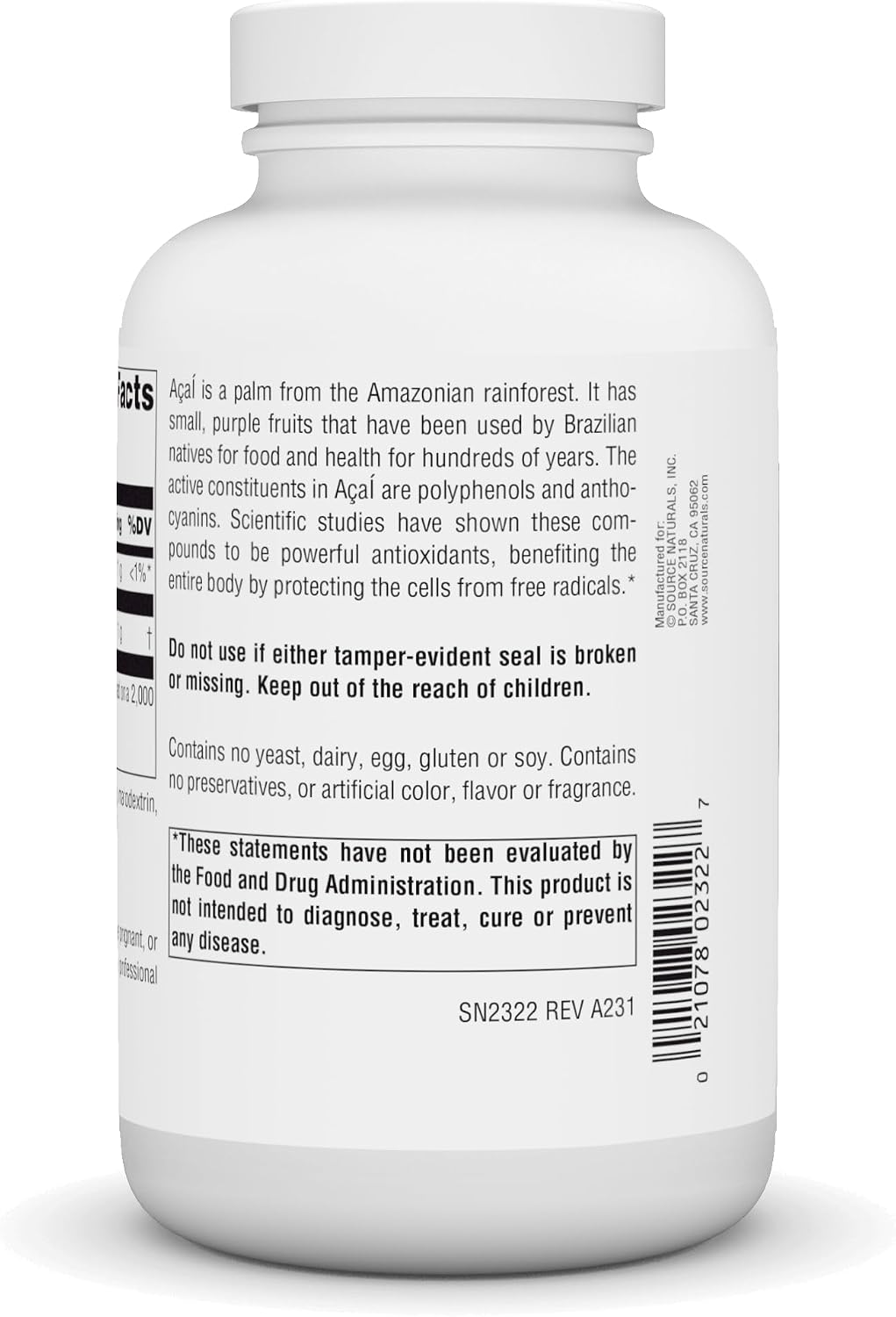 Source Naturals Acai Extract, Superantioxidant from the Amazon* - 500 mg - 240 Vegan Capsules - görsel 3