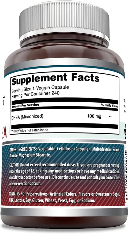 Amazing Formulae Micronised DHEA Supplement – 100 mg, 240 Vegetable Capsules