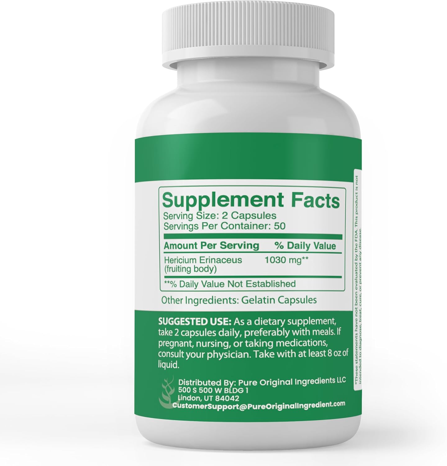 PURE ORIGINAL INGREDIENTS Lion's Mane, 100 Capsules - görsel 2