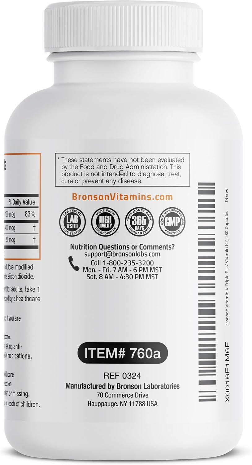 Bronson Vitamin K Triple Play - Full Spectrum Complex with K1, K2 MK4 & MK7, 180 Capsules - görsel 7