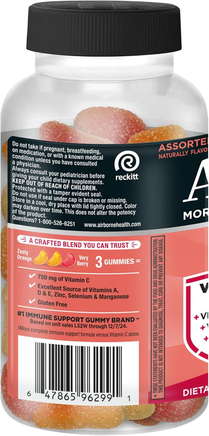 Airborne Immune Support Gummies, Assorted Fruit Flavour, 63 Ct