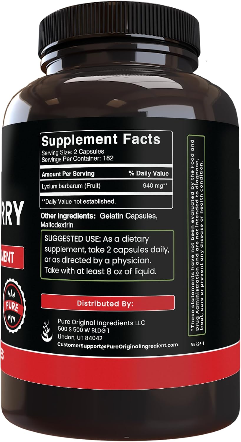 PURE ORIGINAL INGREDIENTS Goji Berry - 365 Capsules - görsel 2