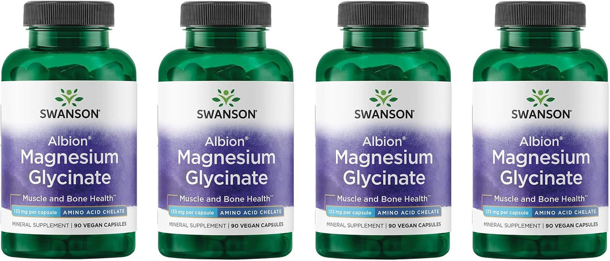 Swanson Albion Magnesium Glycinate - Chelated Magnesium Supplement - 90 Capsules (3 Pack) - görsel 8