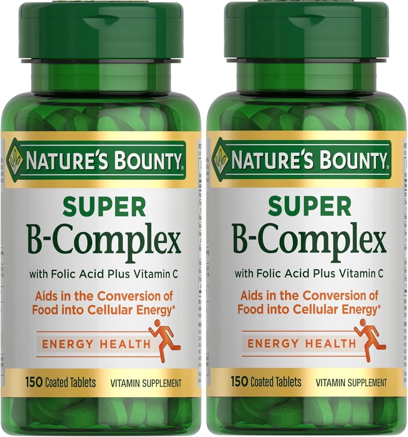 Nature's Bounty Super B Complex with Vitamin C & Folic Acid, 150 Tablets (Pack of 2) - görsel 1