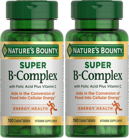 Nature's Bounty Super B Complex with Vitamin C & Folic Acid, 150 Tablets (Pack of 2)
