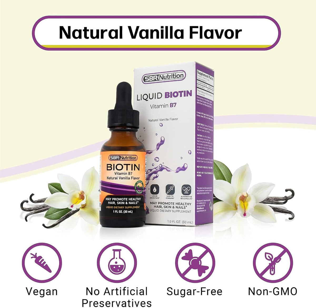 SBR Nutrition Biotin Liquid Drops, 5000 mcg, Vanilla, 30 ml - görsel 5
