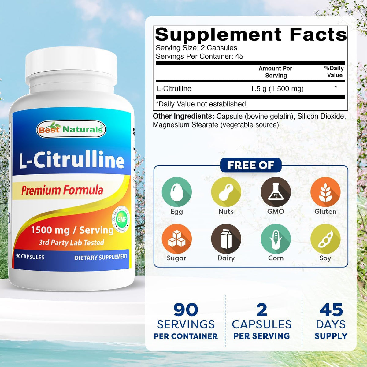 Best Naturals L-Citrulline Capsules – 1500mg/Serving – Non-GMO – Gluten-free – 90 Capsules - görsel 2