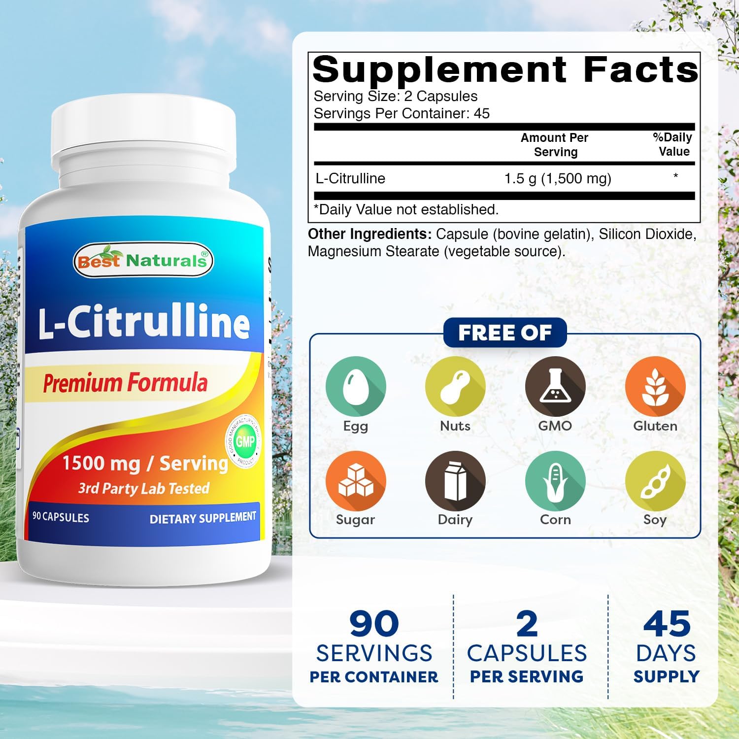 Best Naturals L-Citrulline Capsules – 1500mg/Serving – Non-GMO – Gluten-free – 90 Capsules - görsel 2