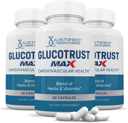 Justified Laboratories Glucotrust Max 1295mg Formula – Blood Sugar Support Supplement, 300 Capsules