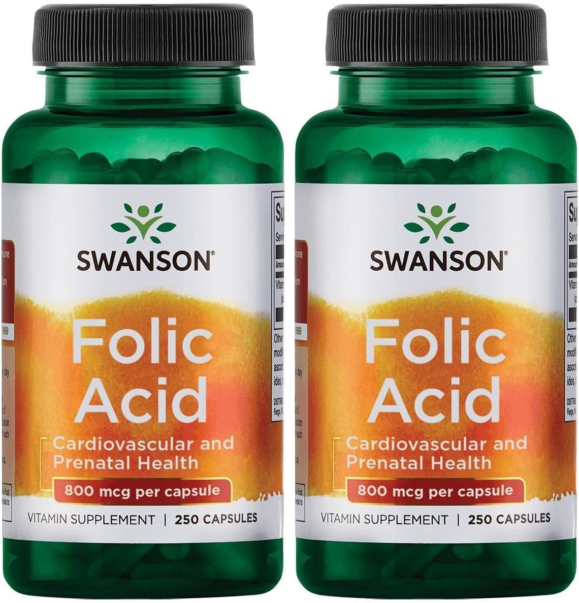Swanson Folic Acid 800 mcg (335 mcg DFE Folate) – 250 Capsules (2 Pack) - görsel 1
