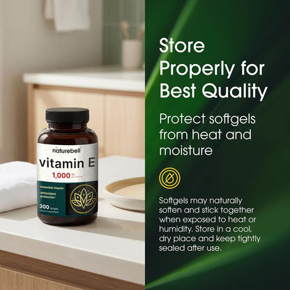 NatureBell Vitamin E 1,000 IU - 300 Soft gel capsules (5-Month Supply)