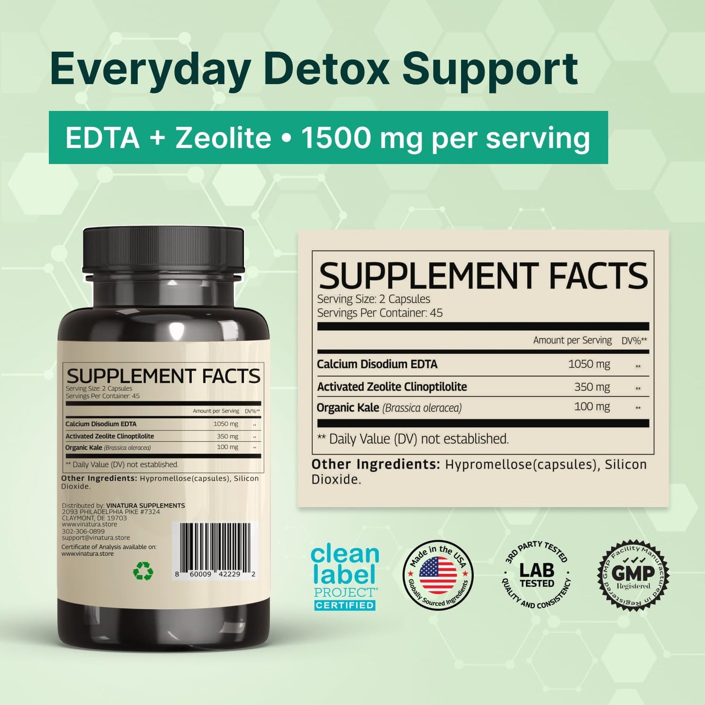 VINATURA EDTA Capsules – 1500mg per Serving, Liver Support with EDTA Calcium Disodium and Kale Extract (90 Capsules) - görsel 2