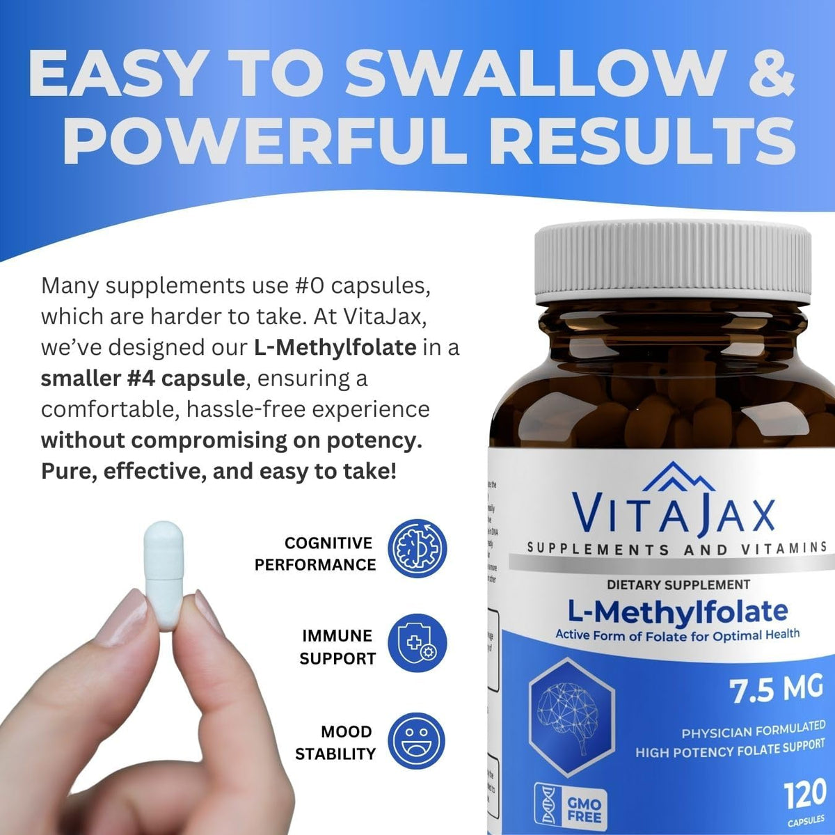 L Methylfolate 7.5 mg | 120 Caps | Max Potency Active Folate | VITAJAX - görsel 8