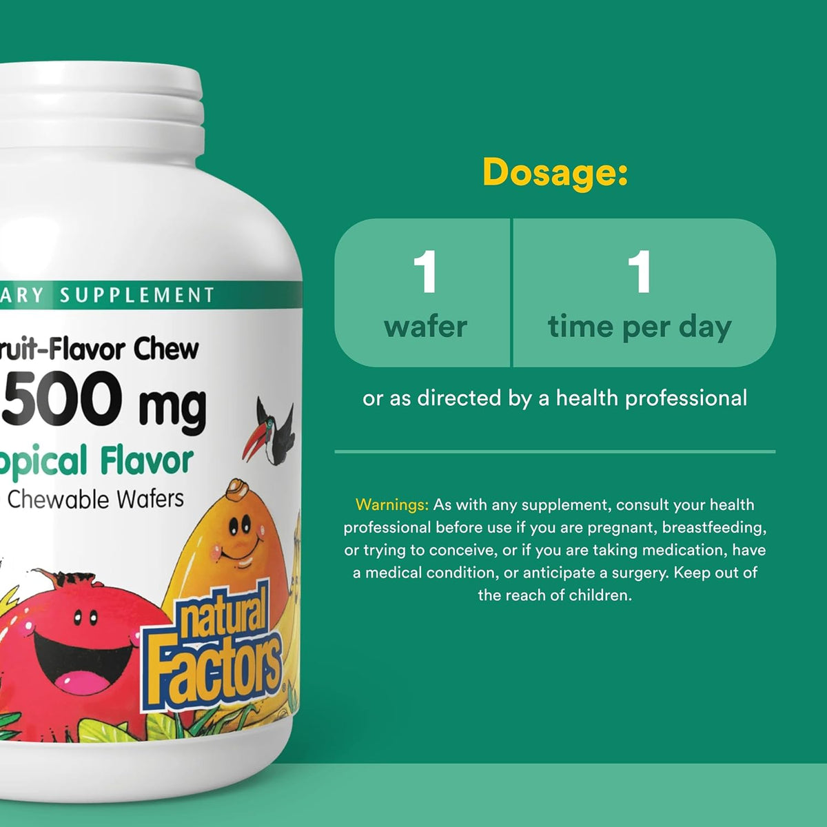 Natural Factors Vitamin C 500 mg Chewable Wafers for Children - Tropical Flavour - 90 Wafers - görsel 3