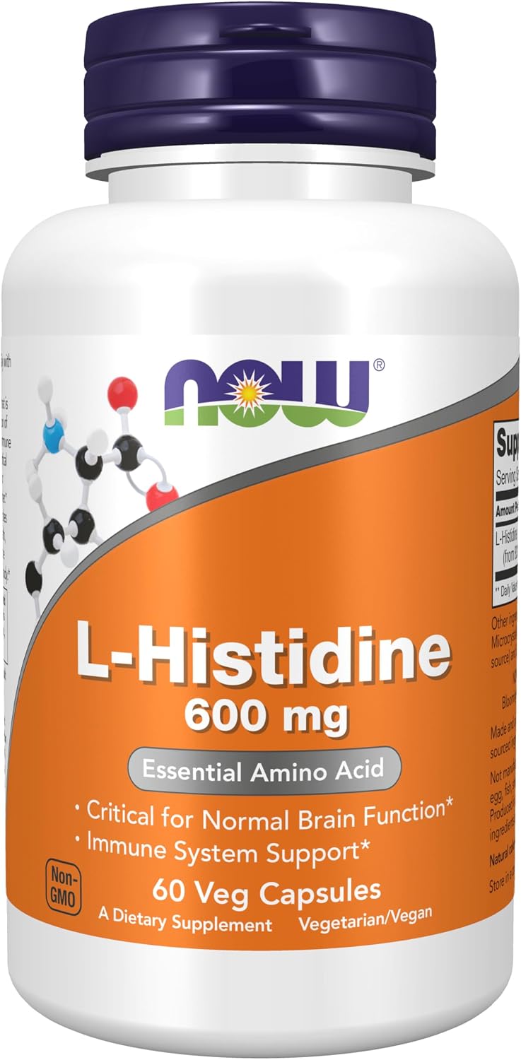 NOW L-Histidine 600 mg – Essential Amino Acid Supplement, 60 Veg Capsules - görsel 1