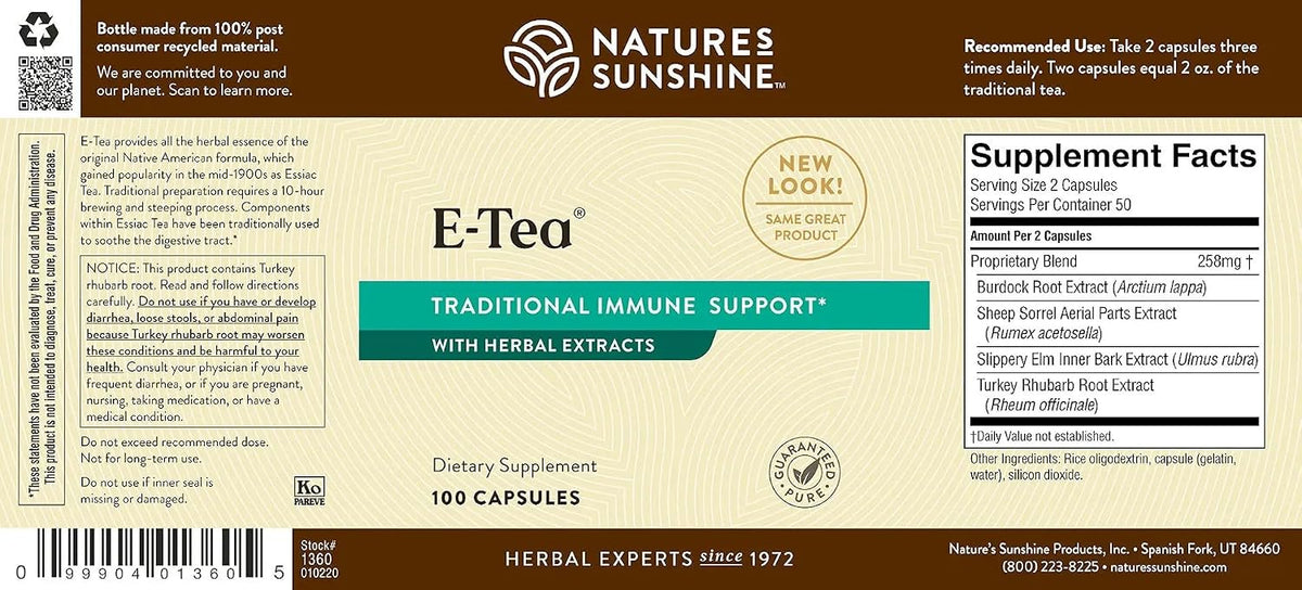 Nature's Sunshine E-Tea Capsules – Traditional Essiac Herbal Supplement for Natural Defence Support - görsel 6
