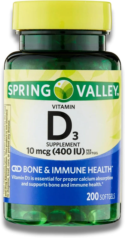 Vitamin D3 Soft gel capsules, Vitamin D3 10MCG (400 IU), 200 Count
