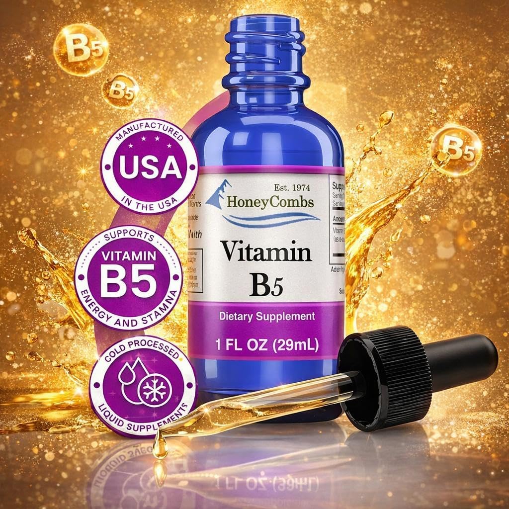HoneyCombs Vitamin B5 Drops – Liquid Pantothenic Acid Supplement, Vegan, Fast Absorbing, 50 mg per Serving (500% NRV) - görsel 4