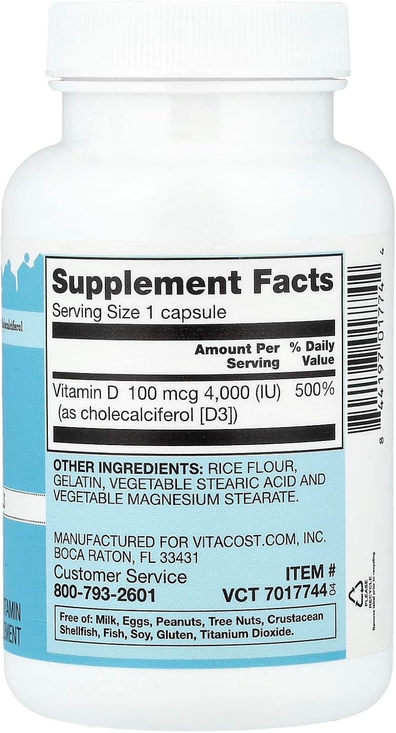 Vitacost Vitamin D3, 100 mcg (4,000 IU), 100 Capsules - görsel 2