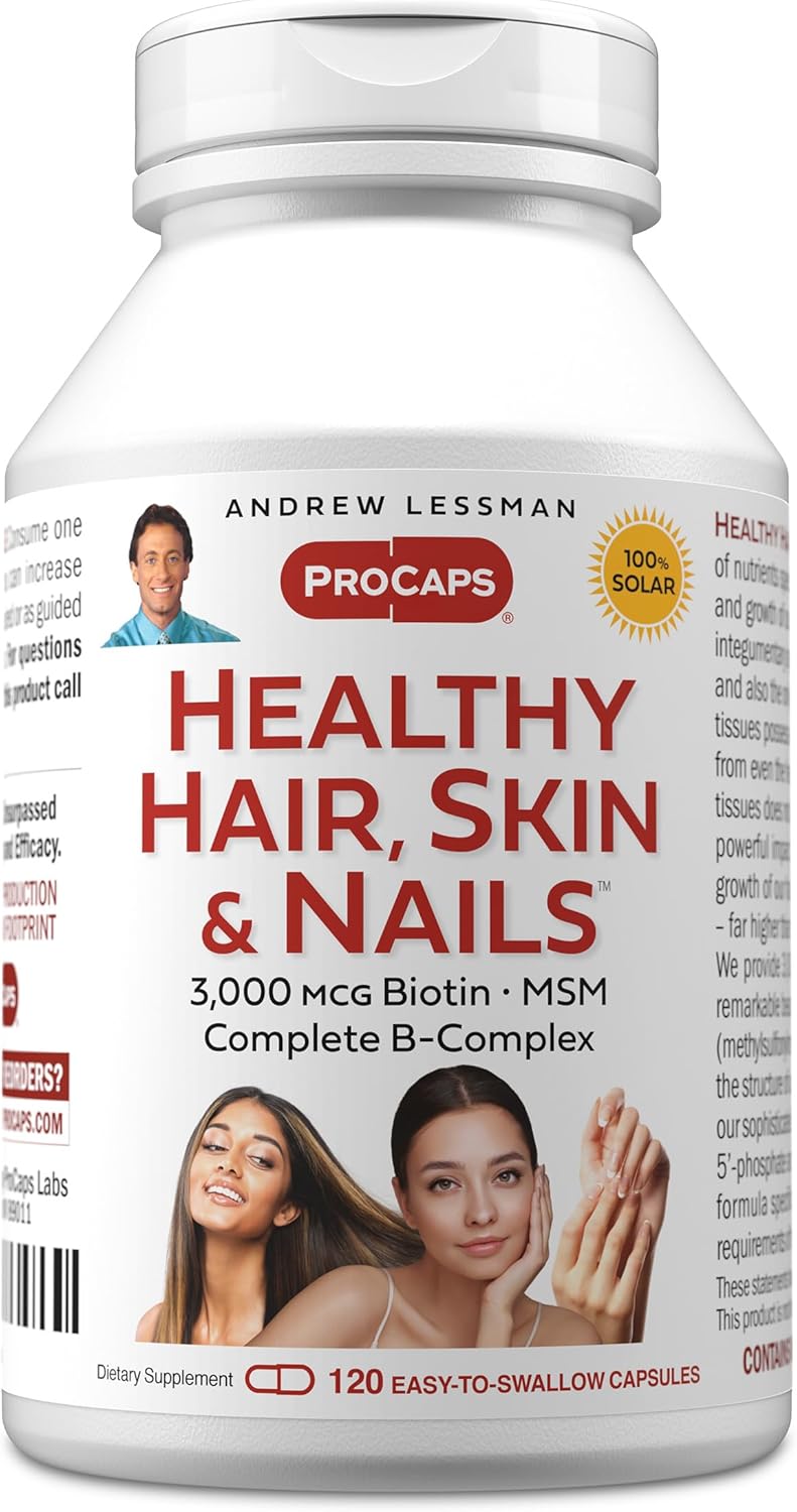 ANDREW LESSMAN Healthy Hair, Skin and Nails 120 Capsules - 3000 mcg High Bioactivity Biotin, B-Complex – Image 1