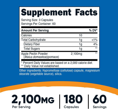 Nutricost Apple Pectin Capsules 2,100mg Per Serving, 180 Capsules - Gluten-free, 60 Servings