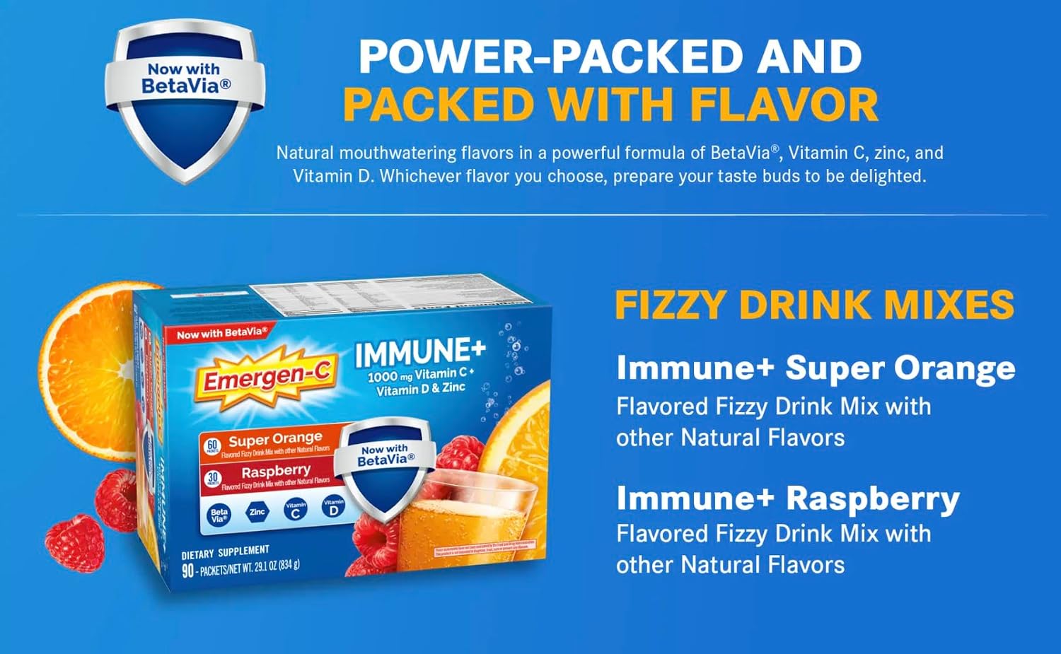 Emergen-C Immune+ 1000 mg Vitamin C with Vitamin D and Zinc, Super Orange and Raspberry, 90 Packets - görsel 7