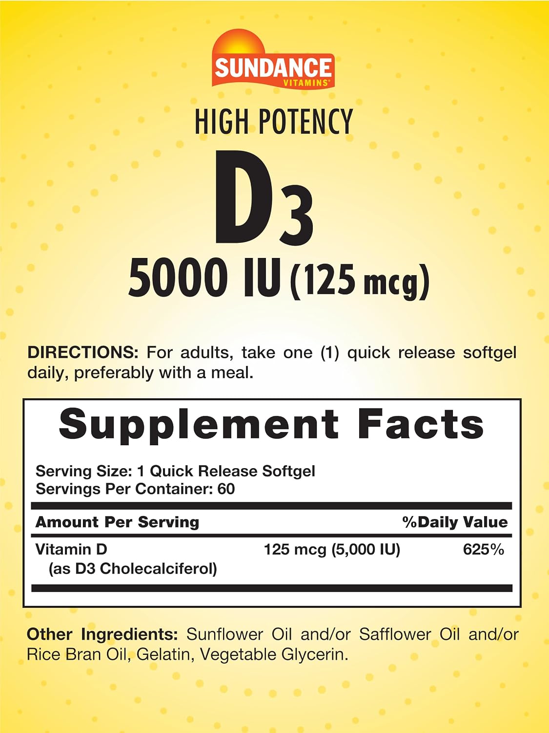 Sundance Vitamin D3 5,000 IU - 60 Quick Release Softgels - görsel 2