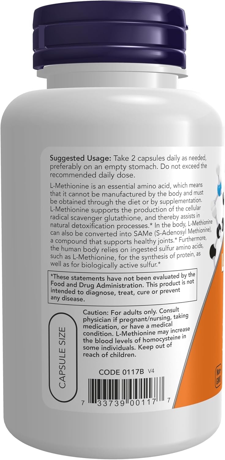 NOW Foods L-Methionine 500 mg with Vitamin B-6 - 100 Capsules - görsel 3
