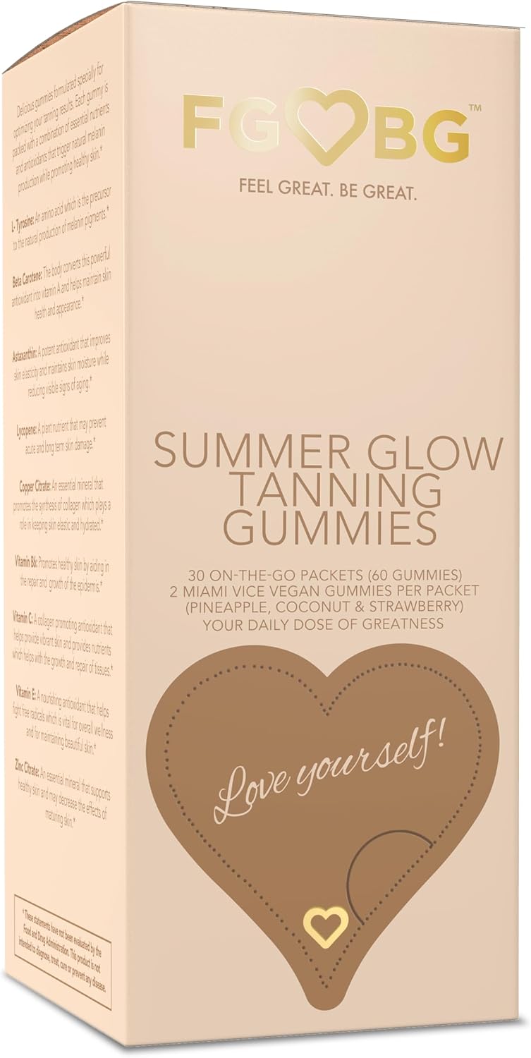 Summer Glow Tanning Gummies - Miami Vice Flavour - Pineapple, Coconut, & Strawberry - Vegan - Gluten-Free - Dairy-Free - Natural Ingredients - Essential Nutrients - Travel Size - 30-Day Supply - görsel 1